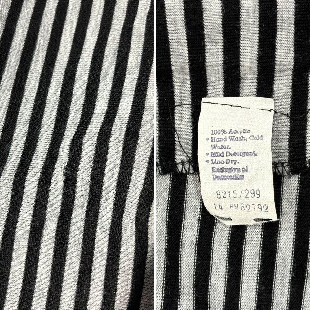 Vintage 80s Striped Dress Women's Medium Black White Slouchy Batwing Sleeves - Picture 10 of 10